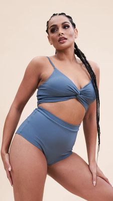 LUNALAE HW Basic Short Ribbed STEEL BLUE
