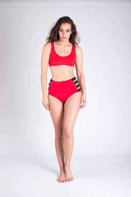 Short High Waist Red Coral Stripes