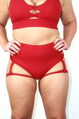Rarr Designs - Sasha Mid Waist Garter Shorts Sangria Red