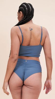 LUNALAE Low Waist Basic Shorts Ribbed STEEL BLUE