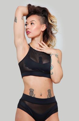 Goddess High Waisted Bottoms - Black with Black mesh