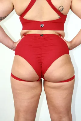 Rarr Designs - Sasha Mid Waist Garter Shorts Sangria Red
