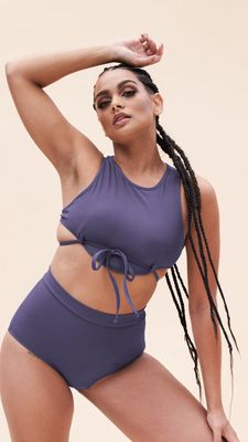 Lunalae Mabel Ribbed Tie Front Crop Top TWILIGHT