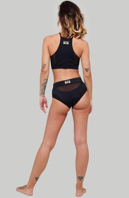Goddess High Waisted Bottoms - Black with Black mesh