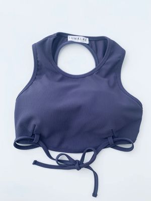Lunalae Mabel Ribbed Tie Front Crop Top TWILIGHT