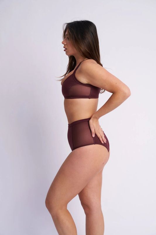 Lunalae Bellani Bottom - Mesh Panelled High Waist Bottom Recycled Cacao