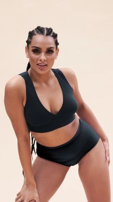 LUNALAE Courtney V Neck Top Recycled BLACK