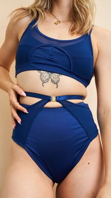 Lunalae Loretta Mesh Cut Out High Waist Shorts Recycled Navy