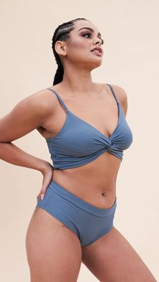 LUNALAE Low Waist Basic Shorts Ribbed STEEL BLUE