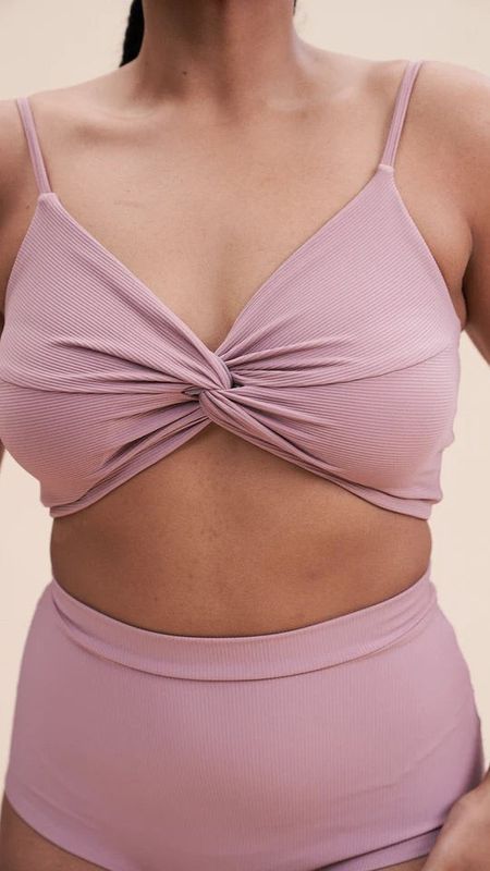 LUNALAE Harleen Rib Knit Twist Top BLUSH TAUPE