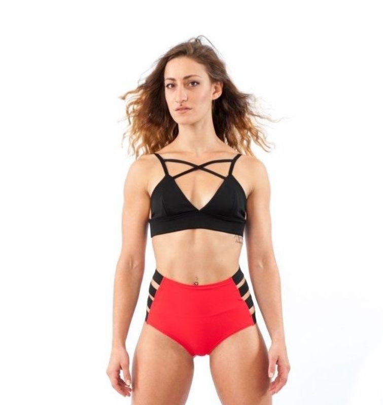 Short High Waist Red Coral Stripes