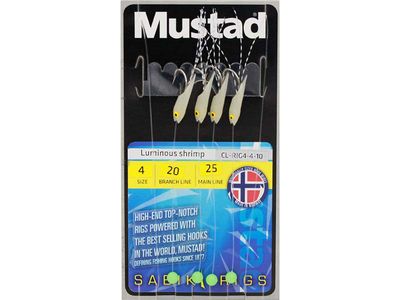 Häckla Mustad Luminous Shrimp Rig - 4 - 4 krokar