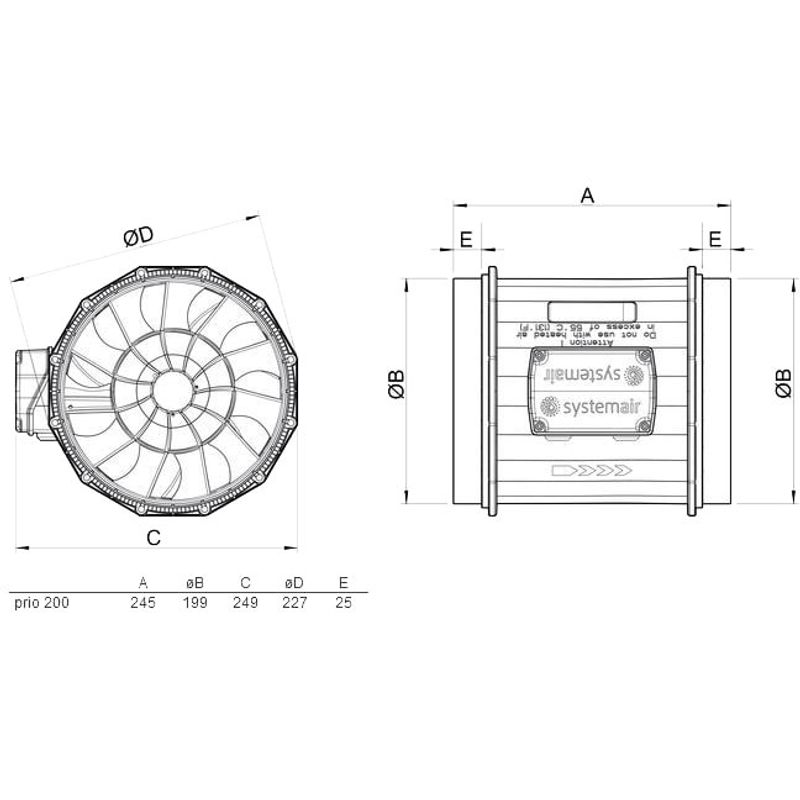 Kanalfläkt Systemair Prio 200 EC