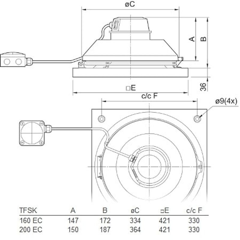 Takfläkt TFSK 200 EC Svart