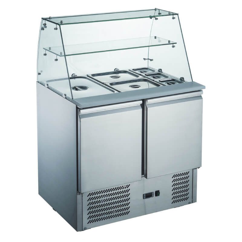 Salladskyl/Saladette 2 dörrar, glastop, 922x700x1250 mm