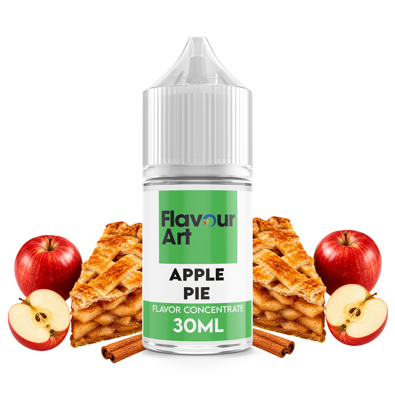 Flaska med Apple Pie från Flavour Art framför en nybakad äppelpaj.