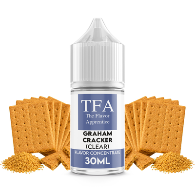 Flaska med Graham Cracker (Clear) från The Flavor Apprentice framför grahamskex och havrekakor.