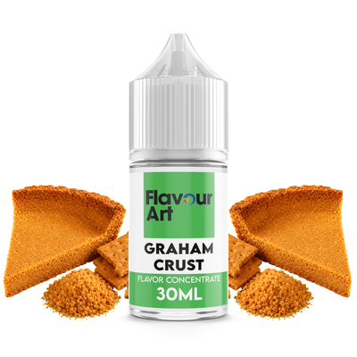 Flaska med Graham Crust från Flavour Art framför ett nybakat pajskal av grahamkex.