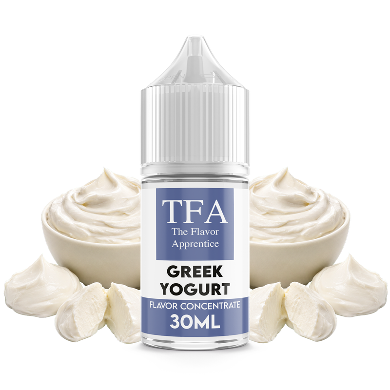 Flaska med Greek Yogurt från The Flavor Apprentice framför en skål med grekisk yoghurt.