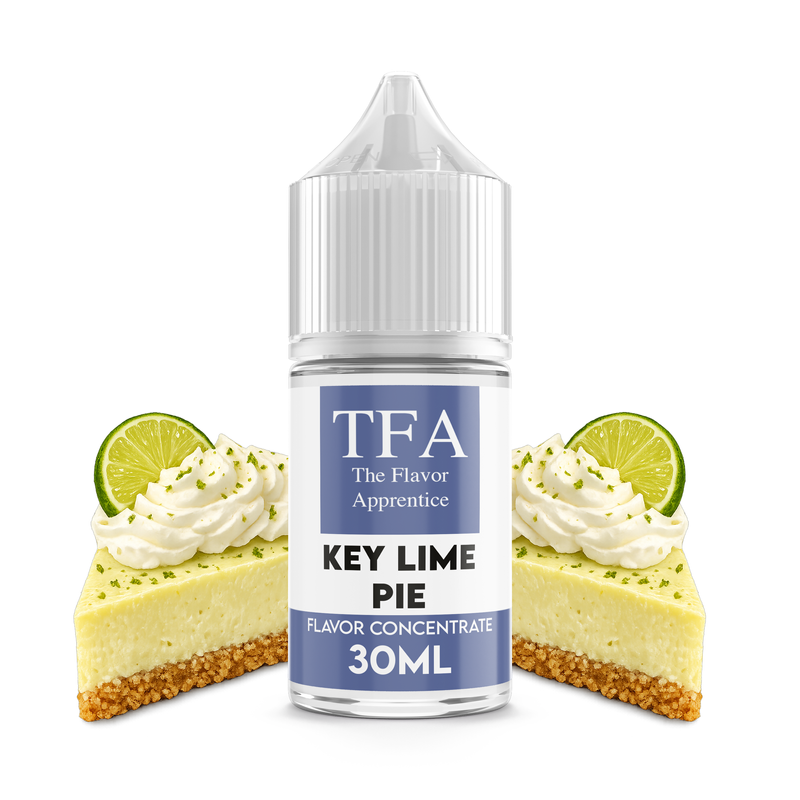 Key Lime Pie The Flavor Apprentice Flaska framför limepaj mot en vit bakgrund