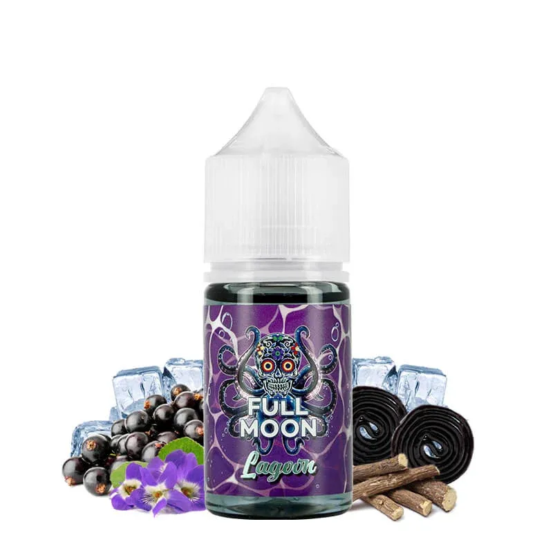 Flaska med Lagoon koncentrat från Full Moon med smak av svarta vinbär, viol och lakrits.