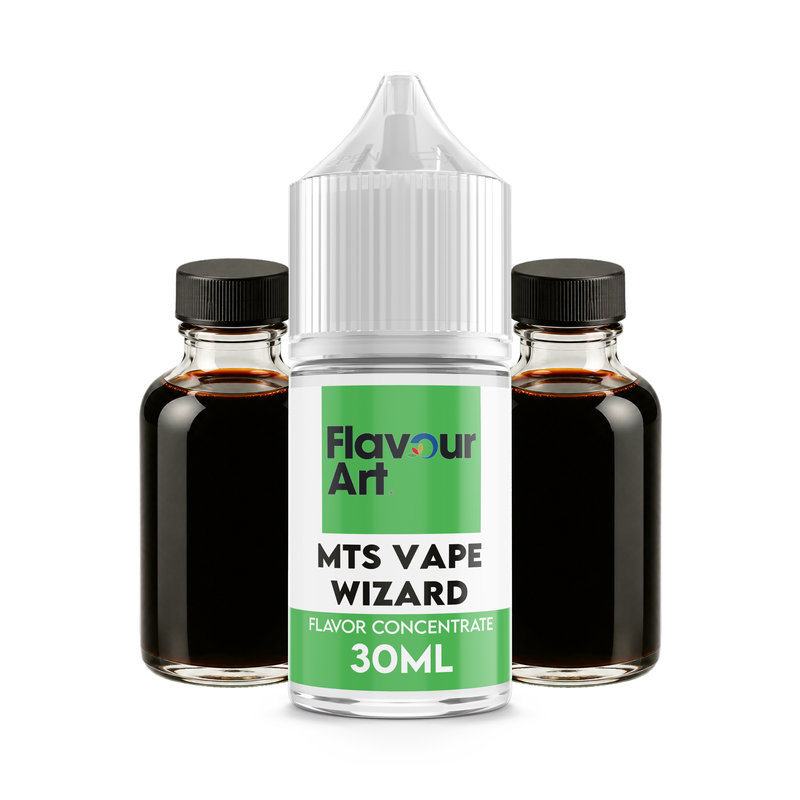 Flaska med MTS Vape Wizard från Flavour Art, en smakförstärkare för mjukare och fylligare DIY-recept.