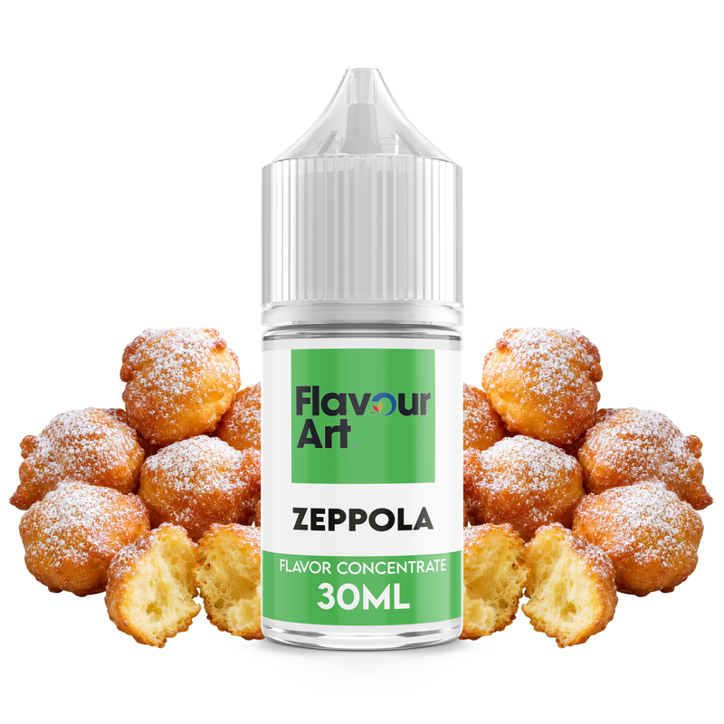 Flaska med Zeppola från Flavour Art framför nygräddade italienska munkar.