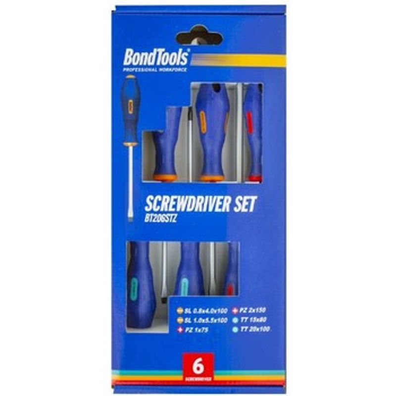 SKRUVMEJSELSATS 6-DELAR BONDTOOLS PZ, SPÅR & TORX