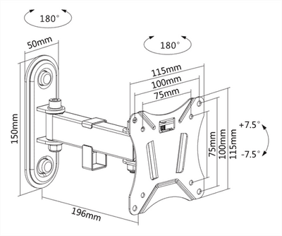 Monitorfäste arm VESA 75-100 enkelledad arm