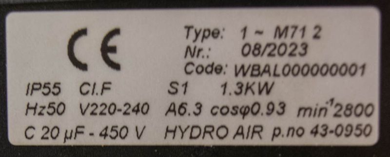 Balboa / ITT HydroAir HA460, 1.7hk, 1 växel, insug botten