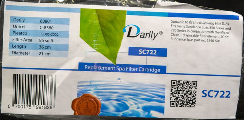 Spa Filter L 355 mm; YD 214 mm; SC722 (Darlly)