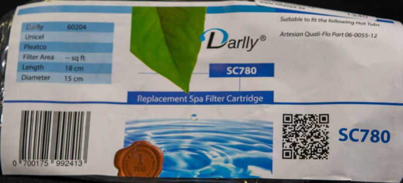 Spa Filter L 178 mm; YD 150 mm; SC780 (Darlly)  - passar till bland annat Artesian spas