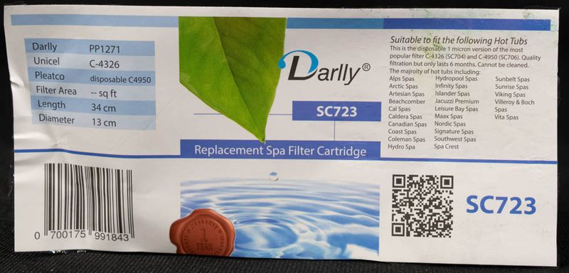 Spa Filter L 338 mm; YD 125 mm; SC723 (Darlly)