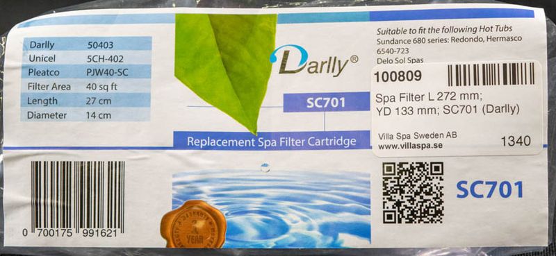 Spa Filter L 272 mm; YD 133 mm; SC701 (Darlly)