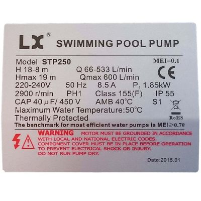 LX Whirlpool STP250 Pool pump, 2.5hk, 1-fas