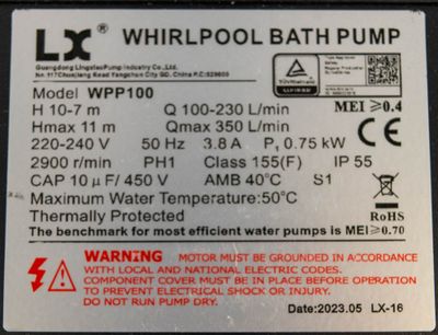 LX Whirlpool WPP100, 1.0hk