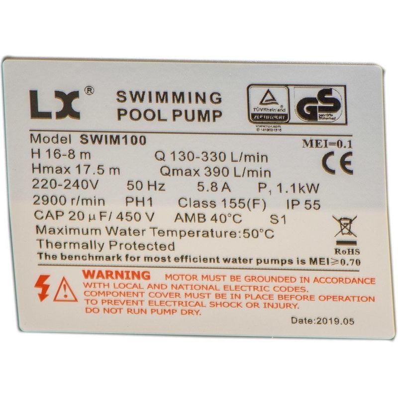 LX Whirlpool SWIM100 Pool pump, 1.5hk, 1-fas