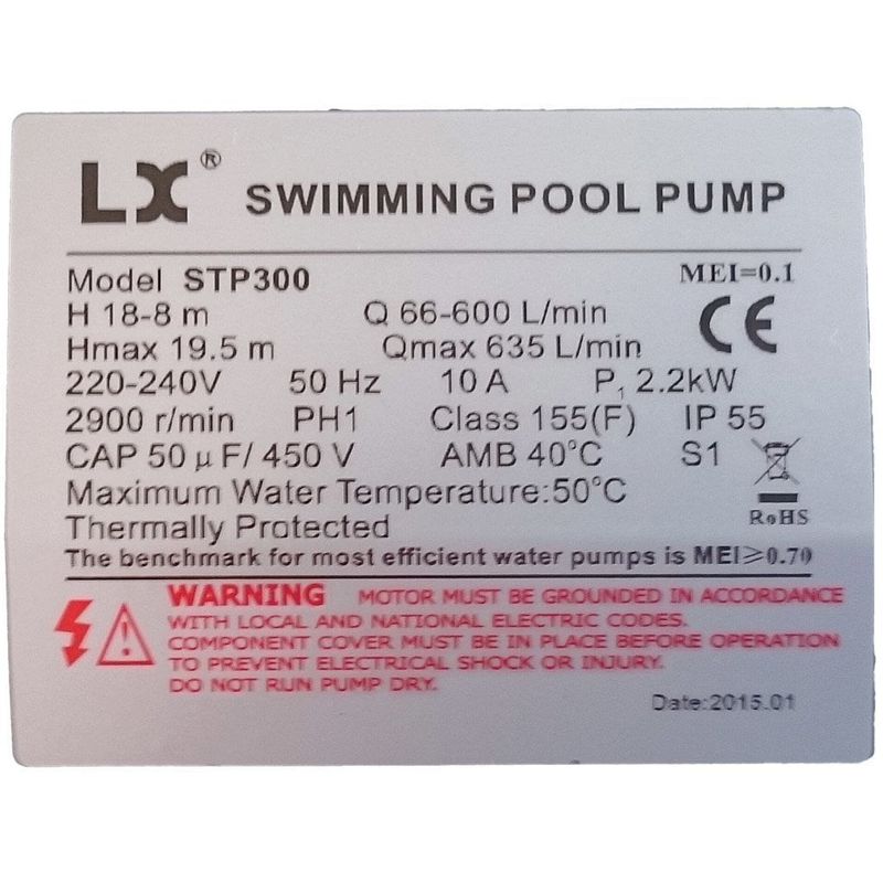 LX Whirlpool STP300 Pool pump, 3.0hk, 1-fas