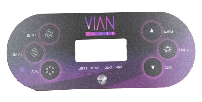 VIAN Power (Balboa) Styrpanel TP600 Overlay - Jets 1, Jets 2, Aux, Warm, Light, Cool