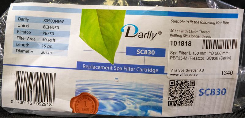 Spa Filter L 150 mm; YD 200 mm; PBF35-M (Pleatco); SC830 (Darlly)