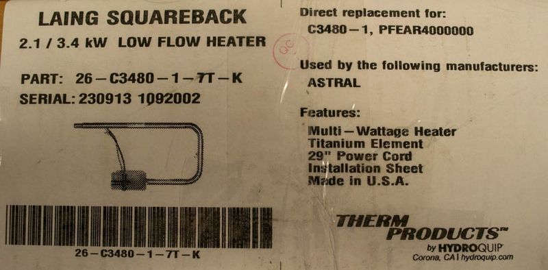 Laing 5.5kW värmare square back, dubbla titan element