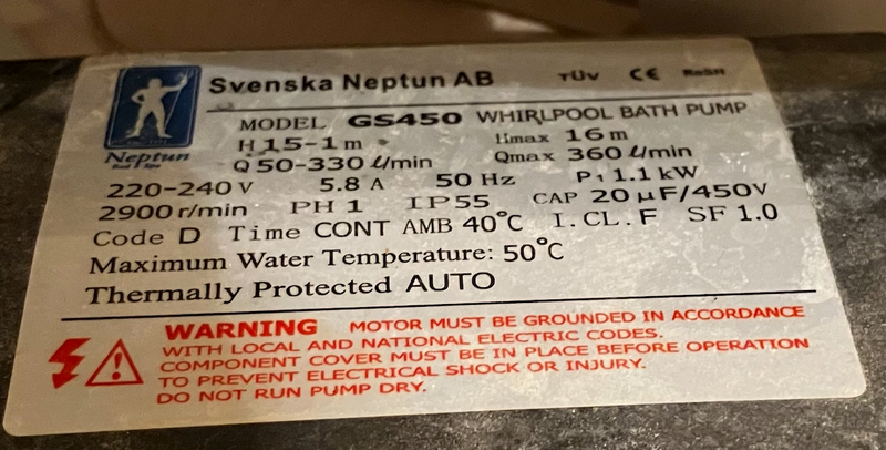 Svenska Neptun GS450 Whirlpool Bath Pump