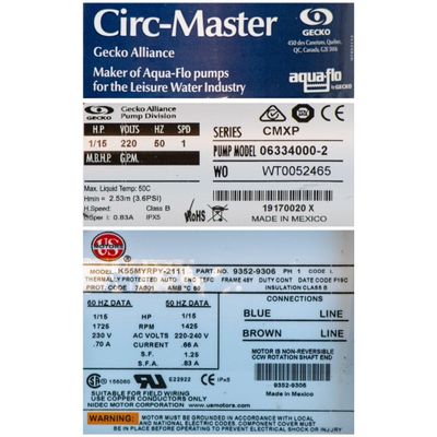 Aqua-Flo Circ-Master CMXP, 1/15hk, 1 växel, 2.0x2.0 tum (Sundance/Jacuzzi)