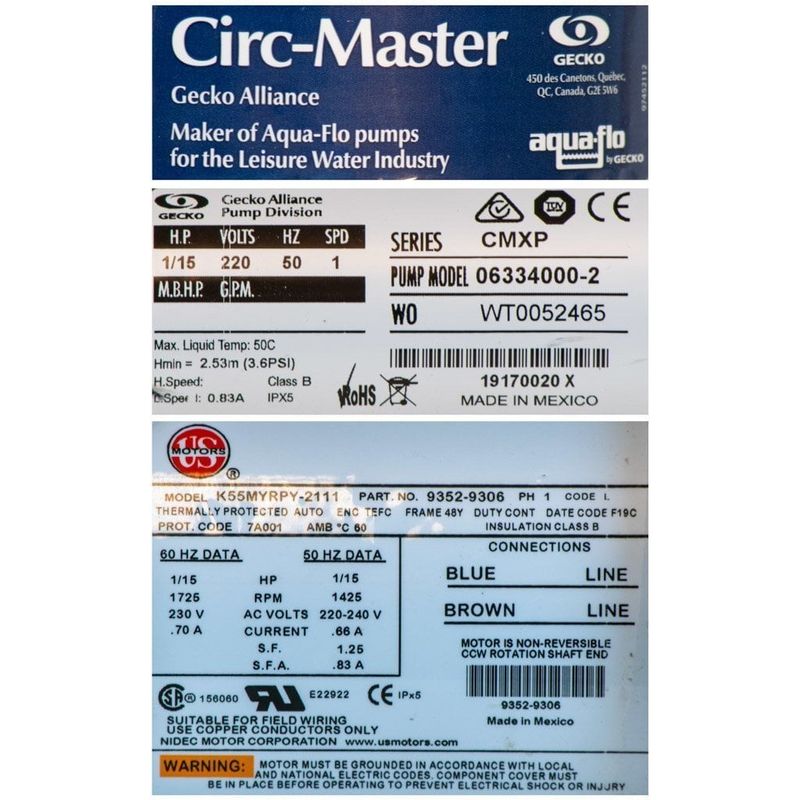 Aqua-Flo Circ-Master CMXP, 1/15hk, 1 växel, 2.0x2.0 tum (Sundance/Jacuzzi)