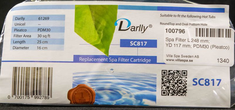 Spa Filter L 248 mm; YD 117 mm; SC717 (Darlly)