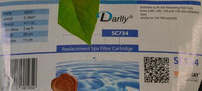 Spa Filter L 202 mm; YD 110 mm; SC734 (Darlly); INTEX TYP A
