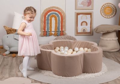 Bollhav med lock - Beige Blomma