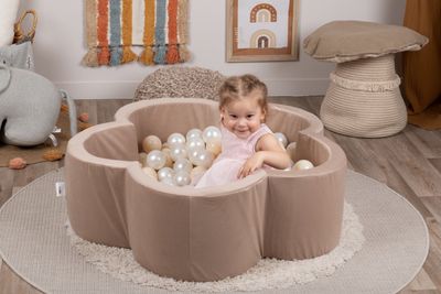 Bollhav med lock - Beige Blomma