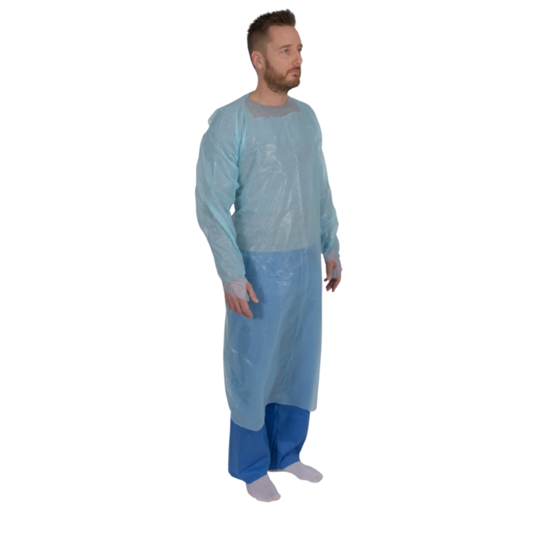 ENGÅNGSFÖRKLÄDE LÅNG ÄRM BLÅA