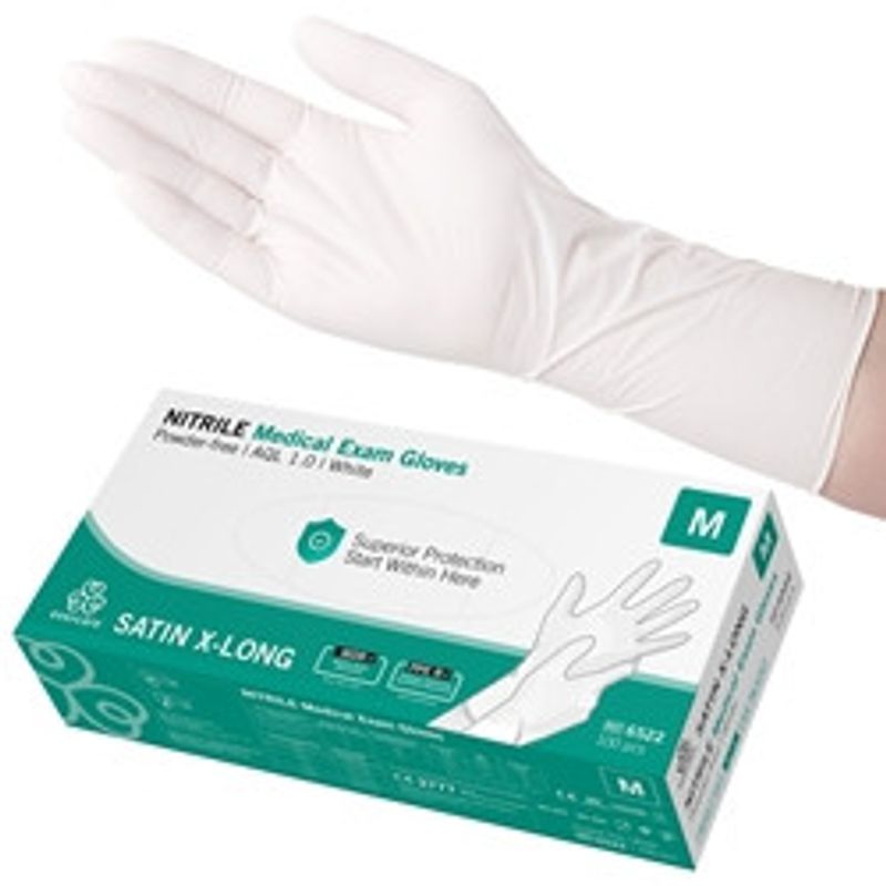 Handske us nitril evercare pf M SATIN X-LONG vit AQL 1,0